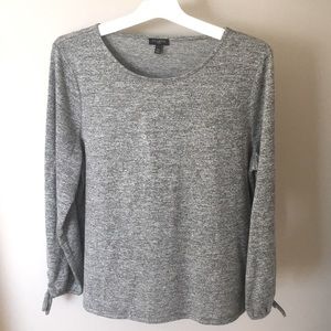 Talbots Petites dressy tee/top, charcoal gray w/silver threads, ties @ wrist